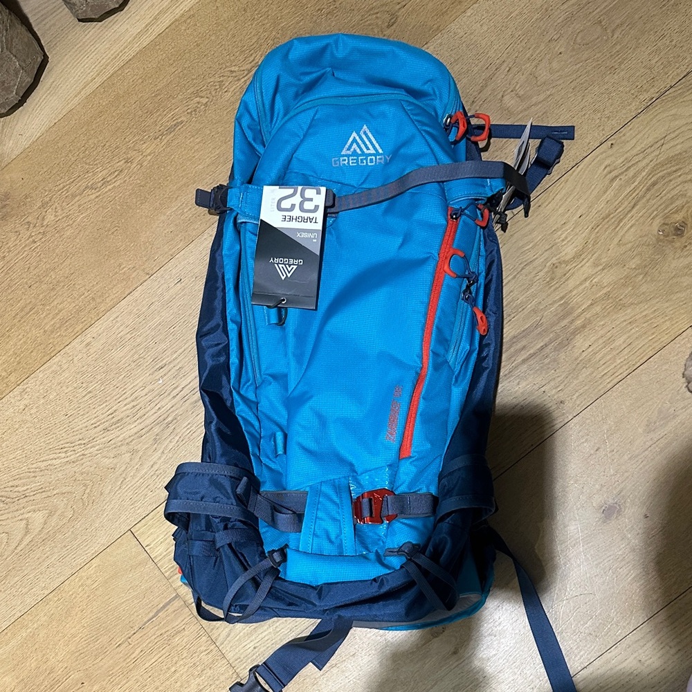 Skiing Hiking Backpack in Blue and Red Accents